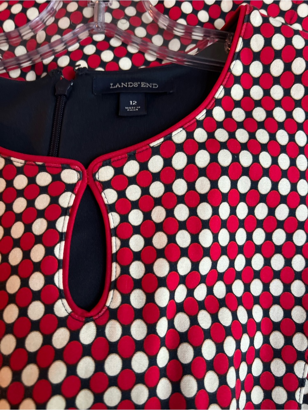 Lands' End, Size 12, Red, White & Navy, Ponte Knit  Polka Dot Keyhole Dress